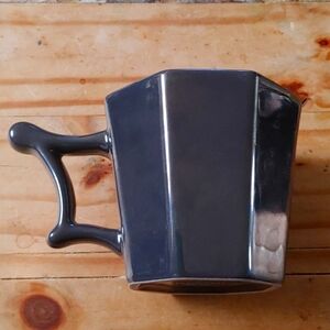 STARBUCKS Pair Coffee Mug Gun Metal Metallic Gray 14 oz Octagonal Shiny Cup 2013